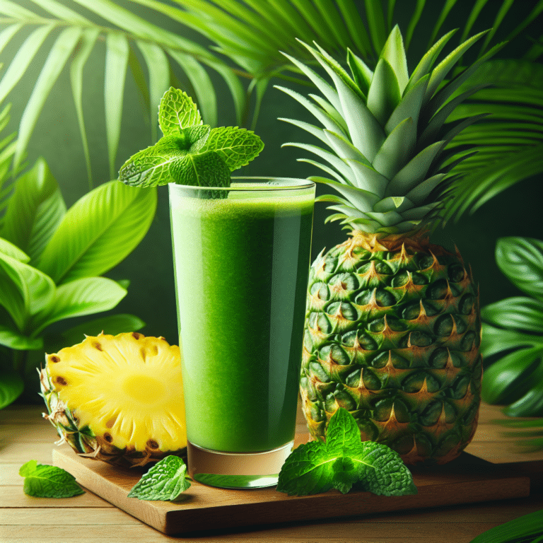 Tropical Themed Green Smoothie with Pineapple and Mint